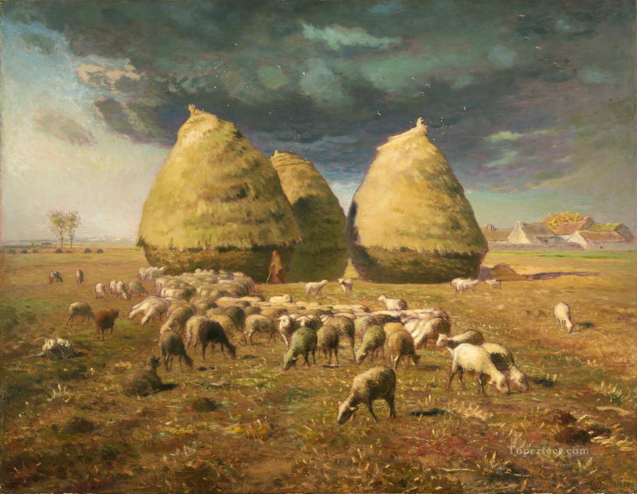 Haystacks Autumn Barbizon naturalism realism farmers Jean Francois Millet Oil Paintings